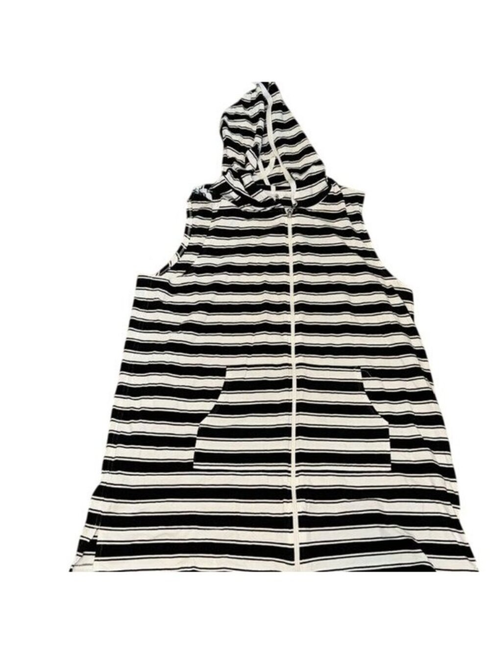 Croft & Barrow Black & White Striped Hooded Zip-Up Vest XXL